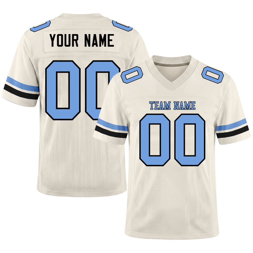 Custom Cream Light Blue-Steel Gray Mesh Football Jersey