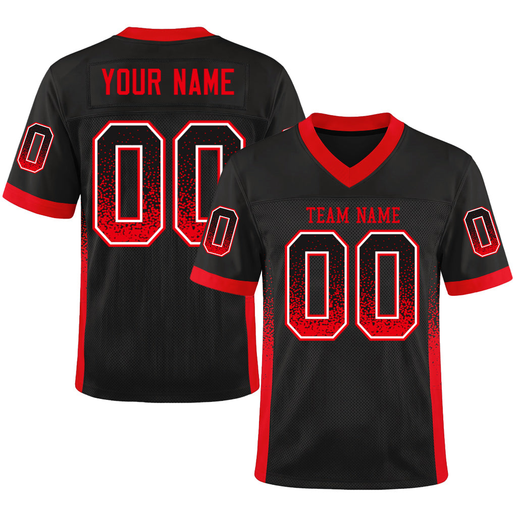 Custom Black Fire Red-White Mesh Drift Fashion Mesh Football Jersey