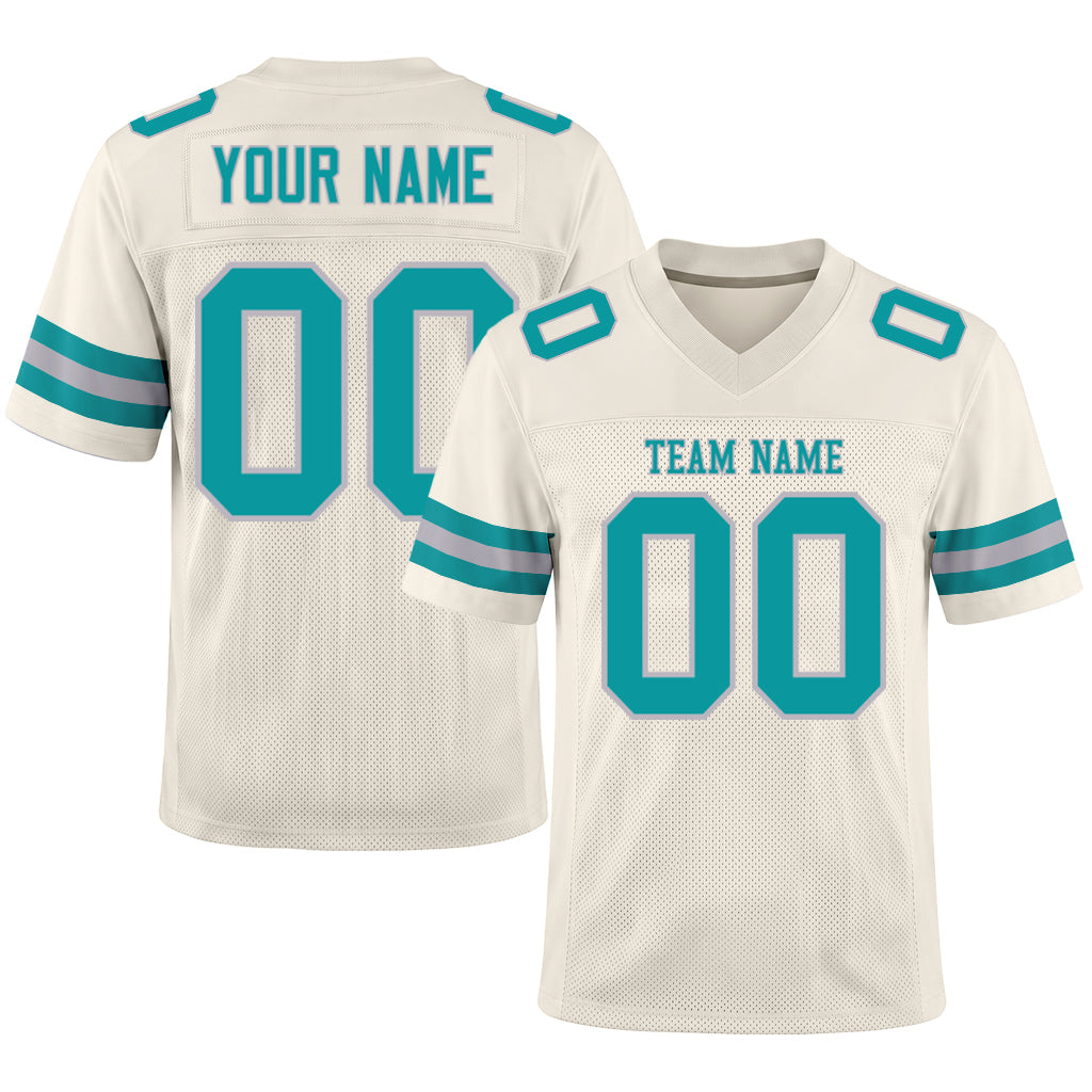 Custom Cream Teal-Gray Mesh Football Jersey