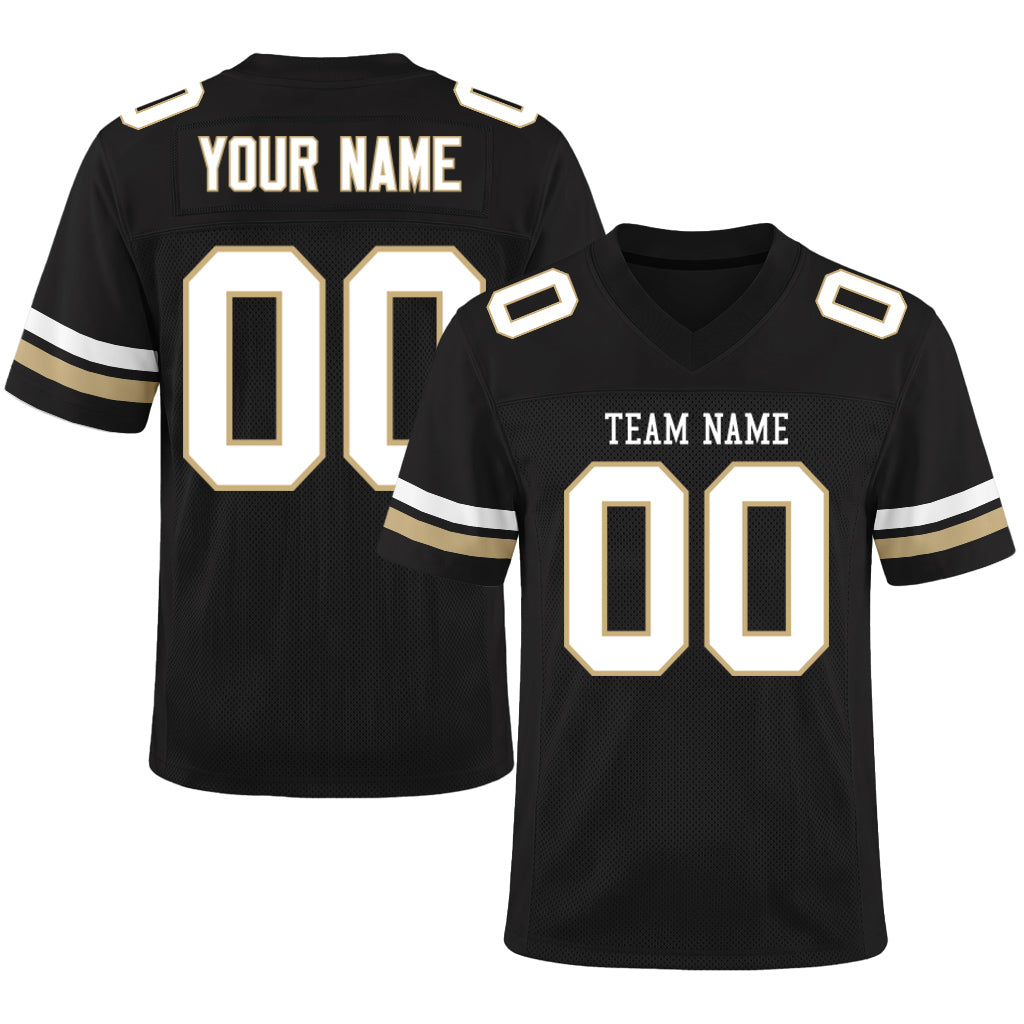 Custom Black White-Vegas Gold Mesh Football Jersey