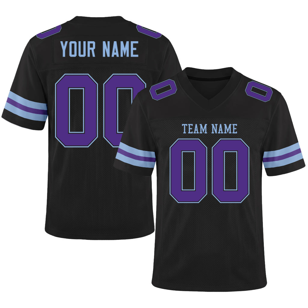 Custom Black Purple-Light Blue Mesh Football Jersey