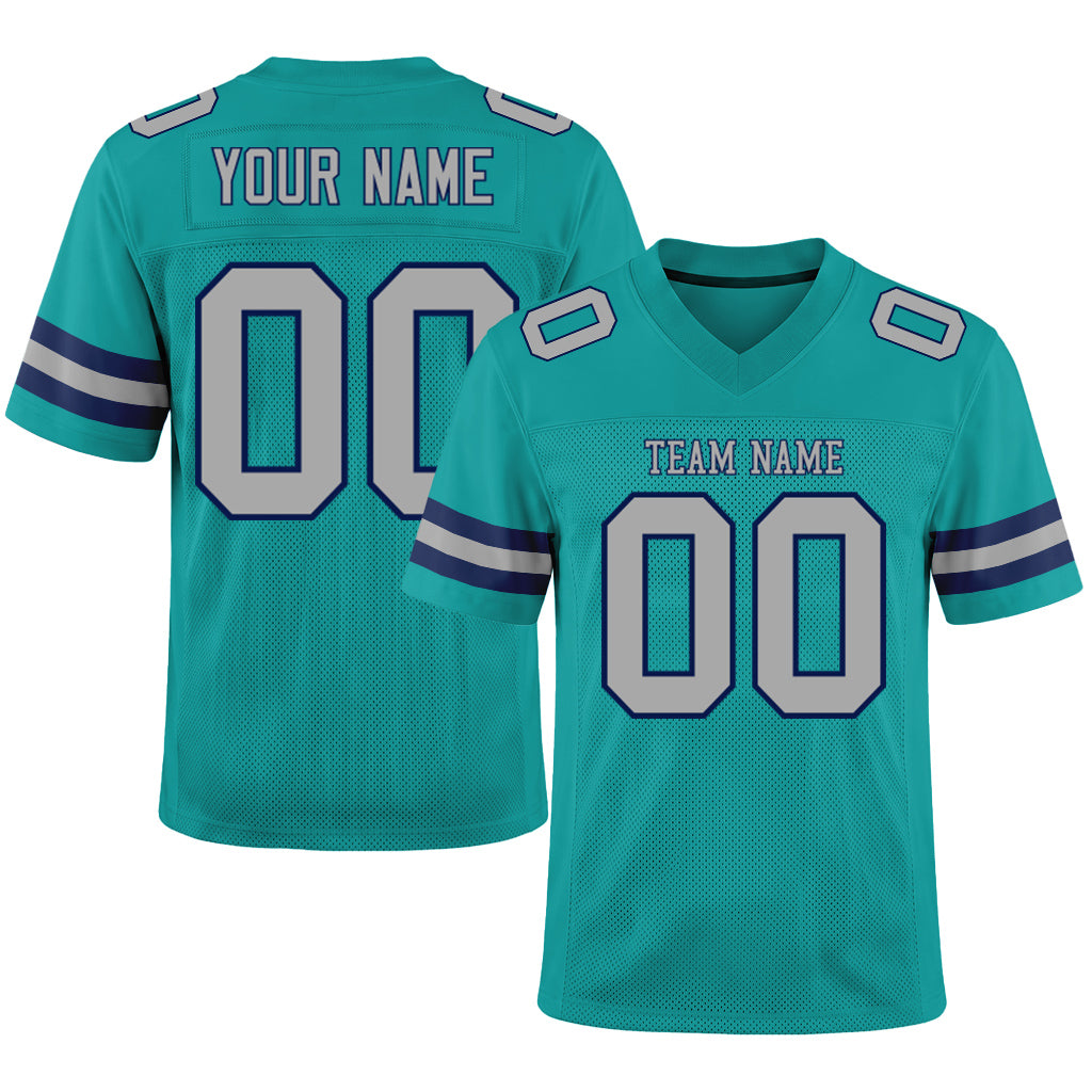 Custom Aqua Gray-Navy Mesh Football Jersey