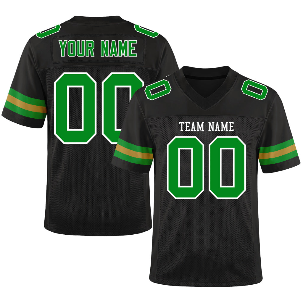 Custom Black Grass Green-Old Gold Mesh Football Jersey