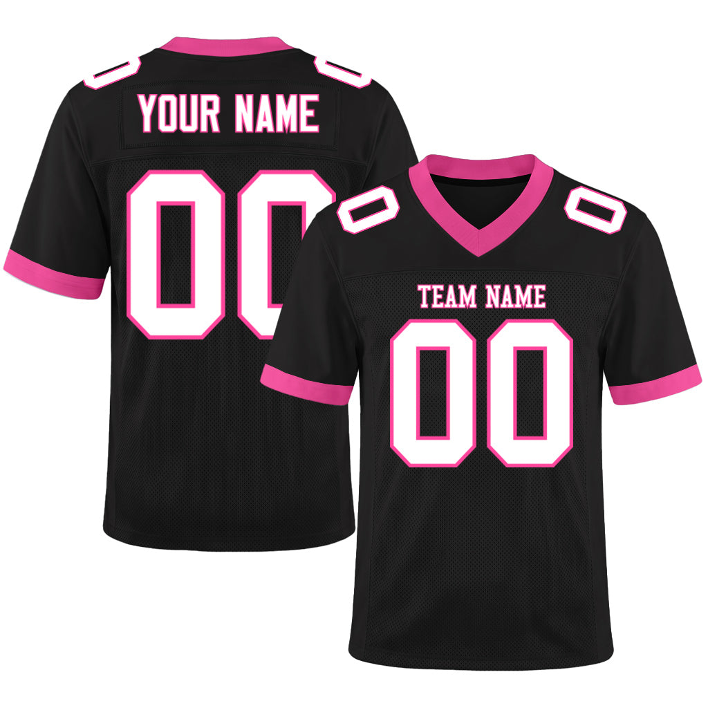 Custom Black White-Pink Mesh Football Jersey