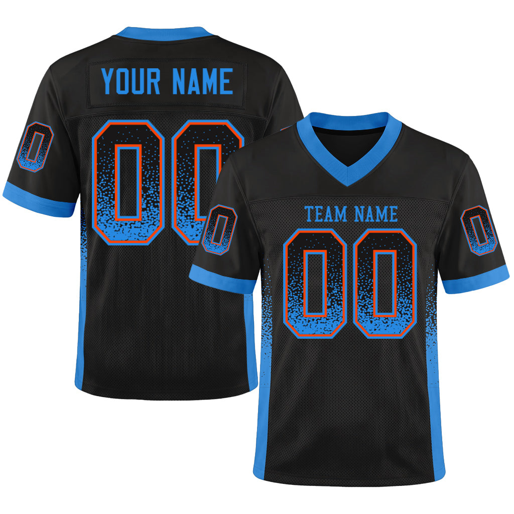 Custom Black Electric Blue-Orange Mesh Drift Fashion Mesh Football Jersey