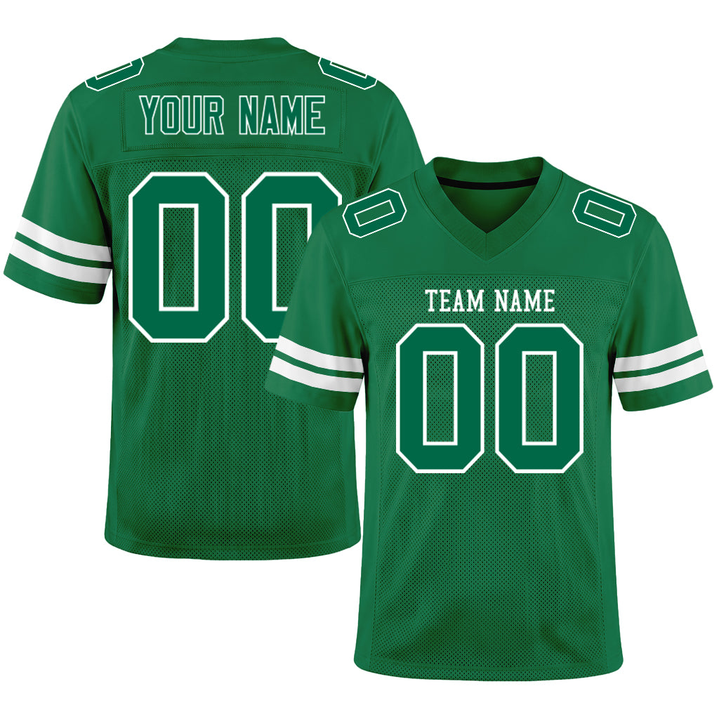 Custom Kelly Green White Mesh Football Jersey