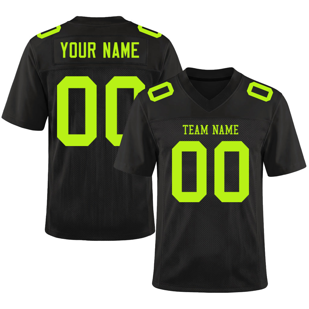Custom Black Neon Green Mesh Football Jersey