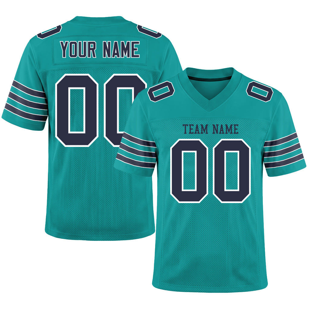 Custom Aqua Navy-White Custom Name Mesh Football Jersey