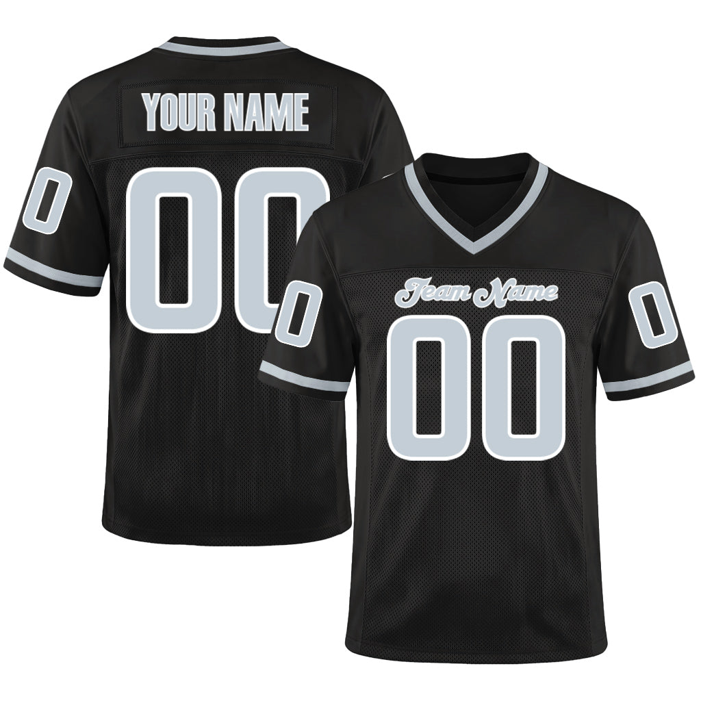 Custom Black Silver-White Throwback Custom Name Mesh Football Jersey