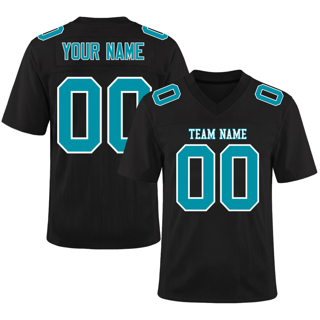 Custom Black Teal-White Mesh Football Jersey