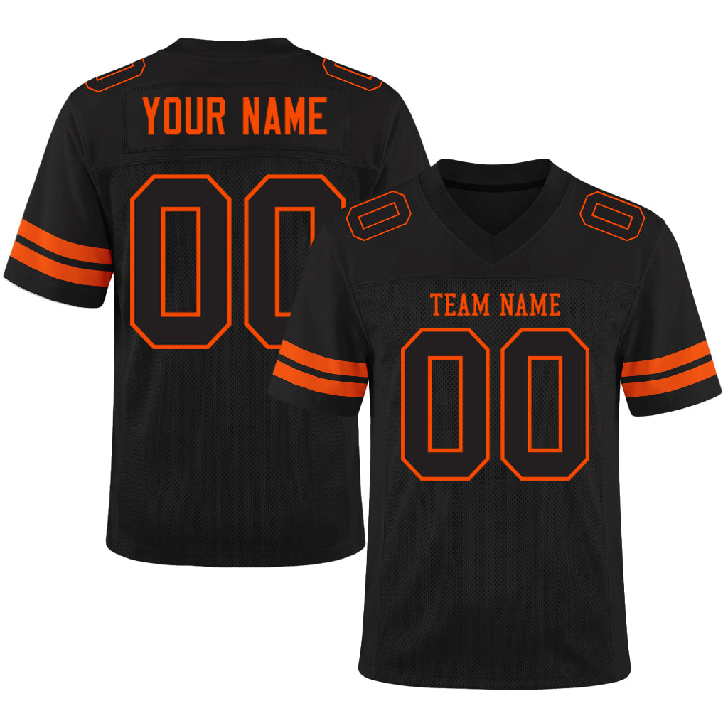 Custom Black Black-Orange Mesh Football Jersey