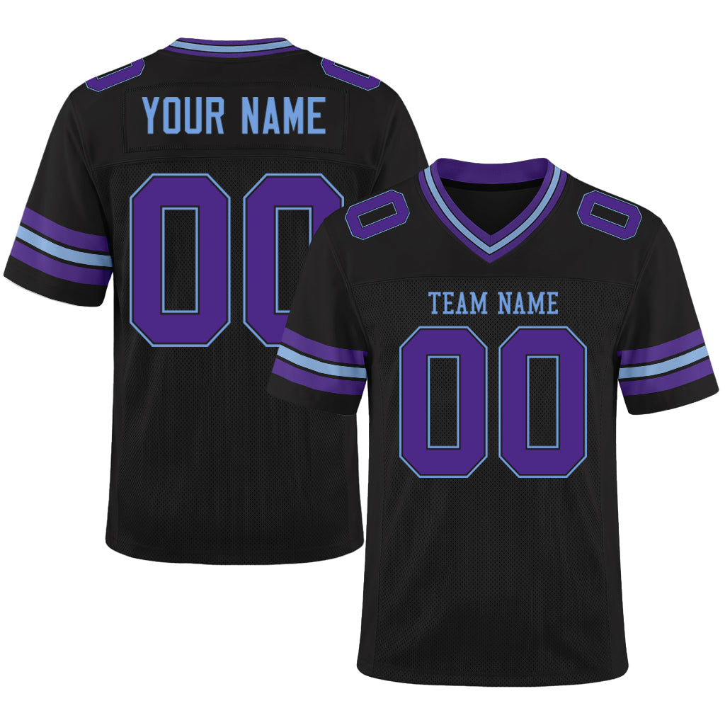 Custom Black Purple-Light Blue Mesh Football Jersey