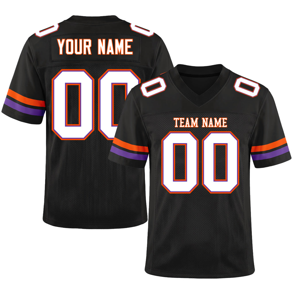 Custom Black White-Orange Mesh Football Jersey