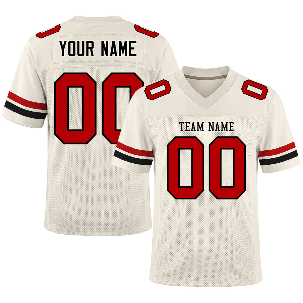 Custom Cream Red-Black Mesh Football Jersey