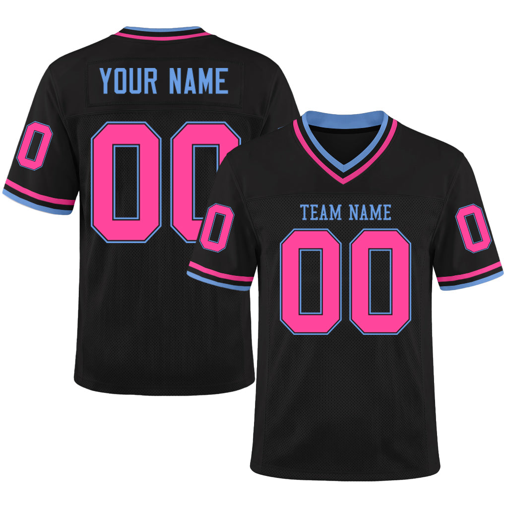 Custom Black Pink-Light Blue Mesh Football Jersey