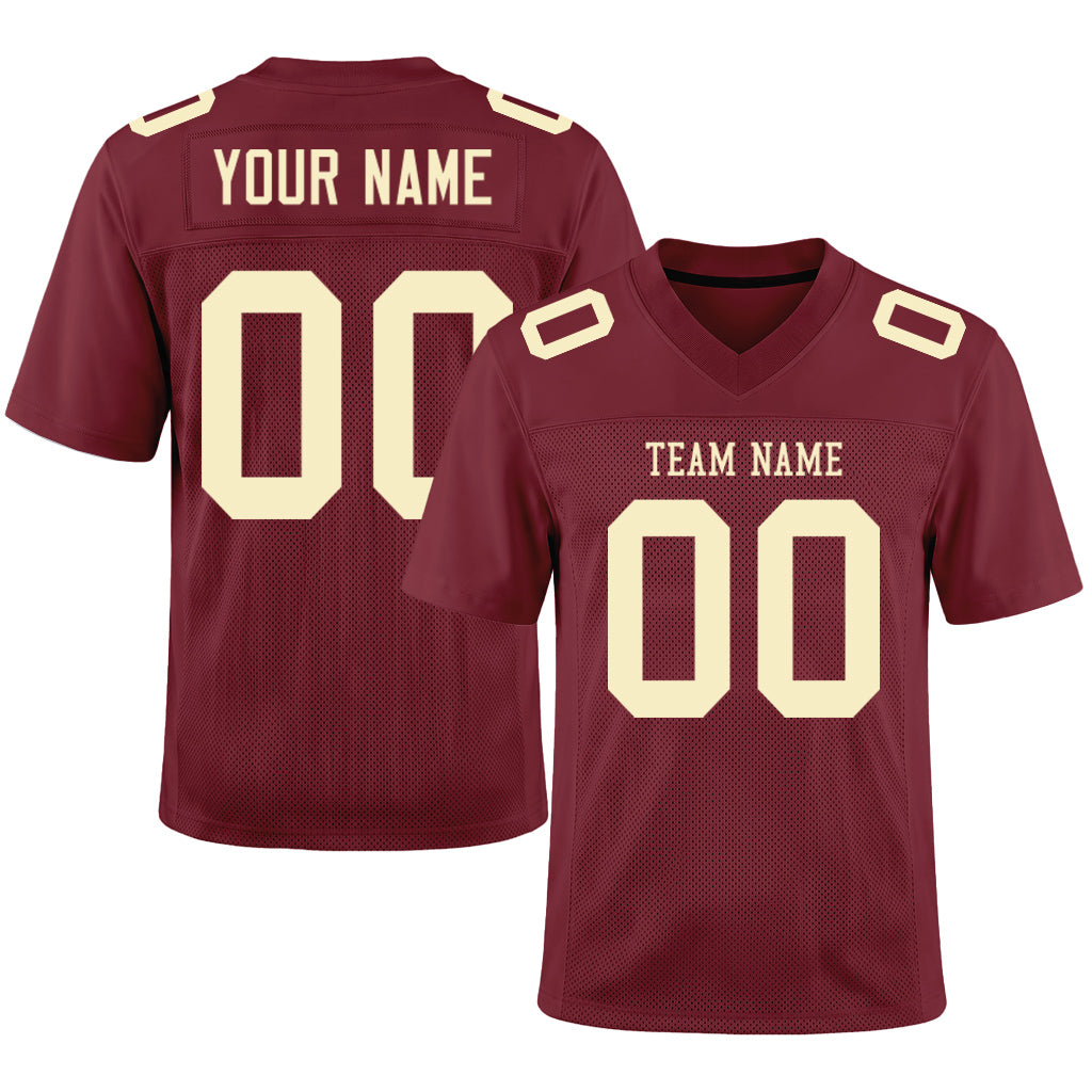 Custom Burgundy Cream Mesh Football Jersey