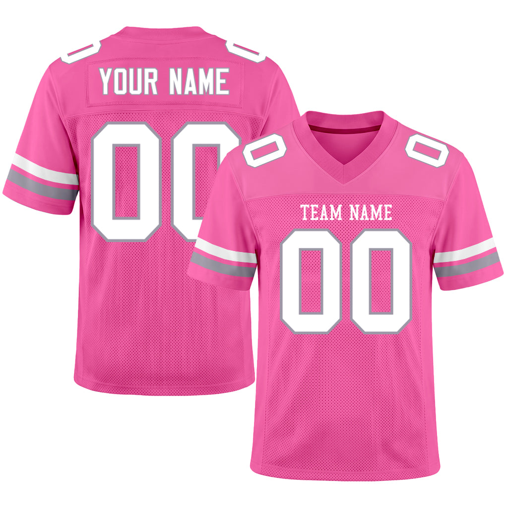 Custom Pink White-Light Gray Mesh Football Jersey