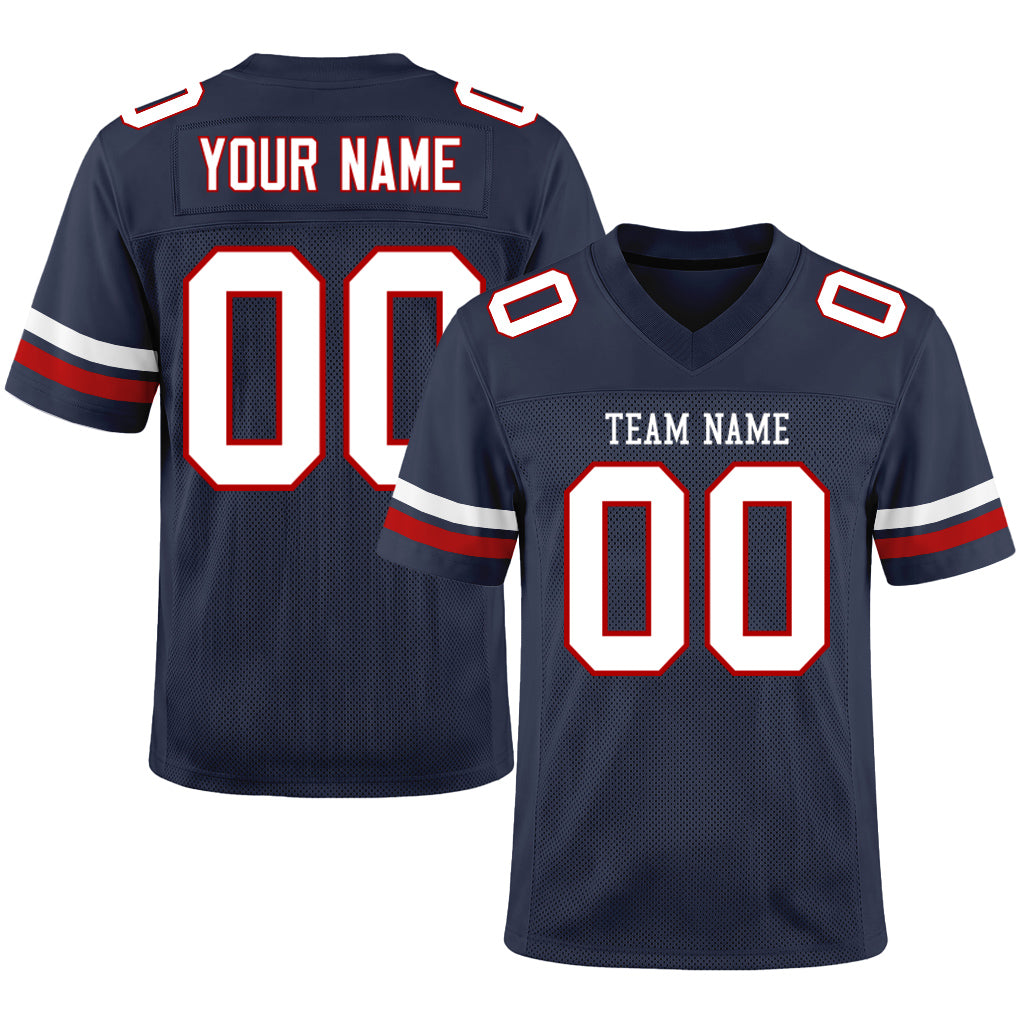 Custom Navy White-Red Mesh Football Jersey