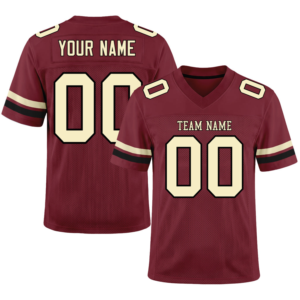 Custom Burgundy Cream-Black Mesh Football Jersey