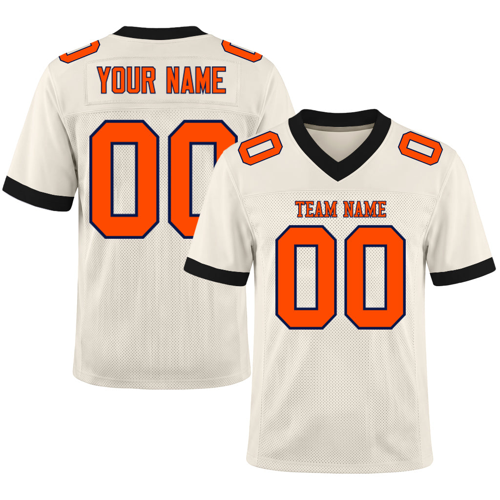 Custom Cream Orange-Black Mesh Football Jersey