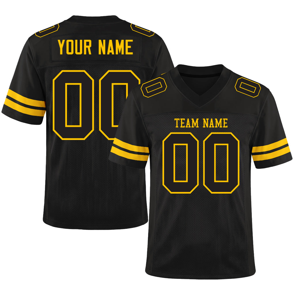 Custom Black Black-Gold Mesh Football Jersey