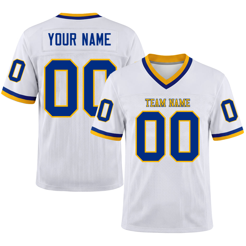 Custom White Royal-Gold Mesh Football Jersey