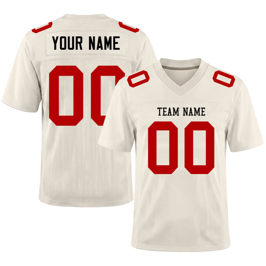 Custom Cream Red Mesh Football Jersey