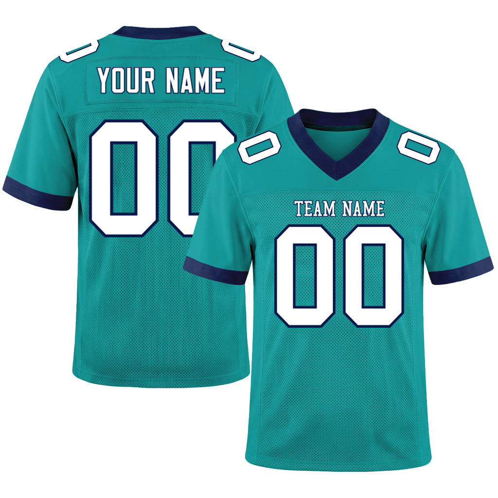 Custom Aqua White-Navy Mesh Football Jersey