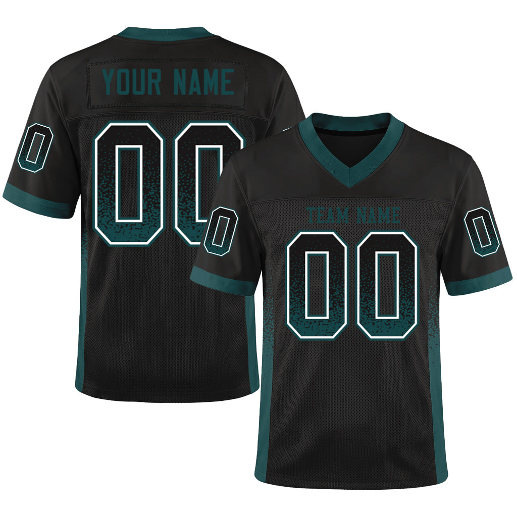 Custom Black Midnight Green-Gray Drift Fashion Custom Name Mesh Football Jersey