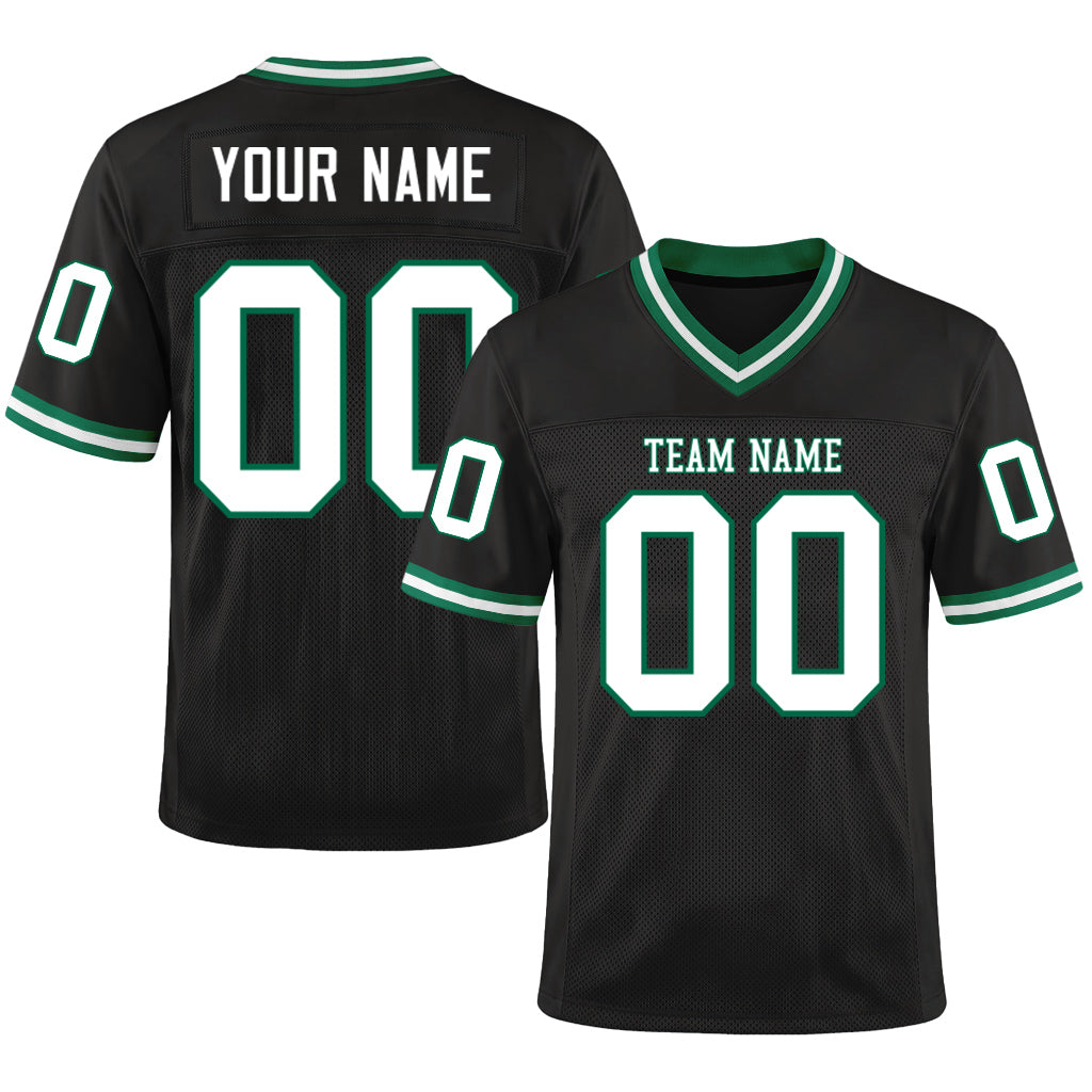 Custom Black White-Kelly Green Mesh Throwback Mesh Football Jersey