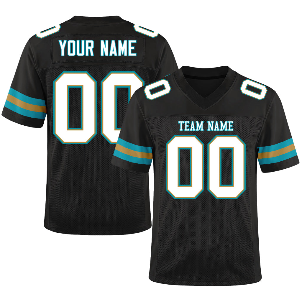 Custom Black White-Teal Mesh Football Jersey