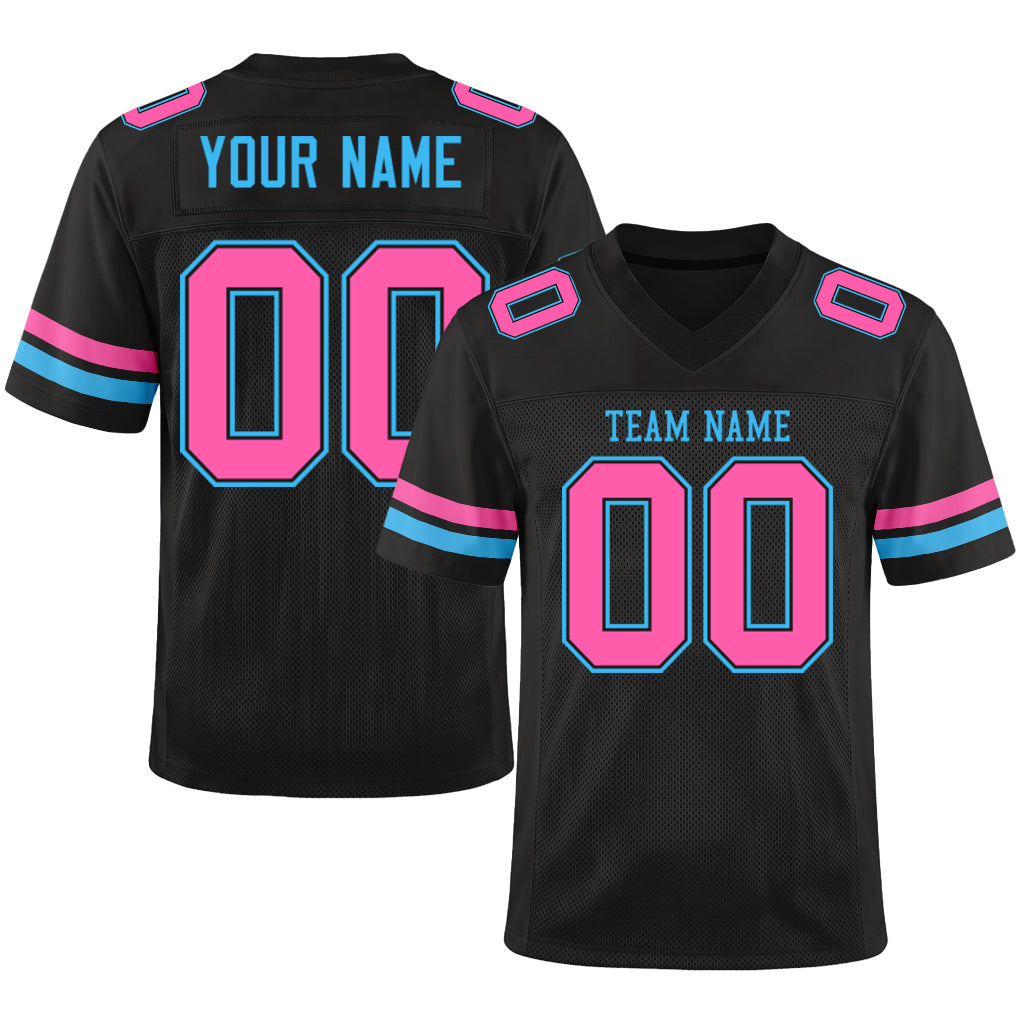 Custom Black Pink-Sky Blue Mesh Football Jersey