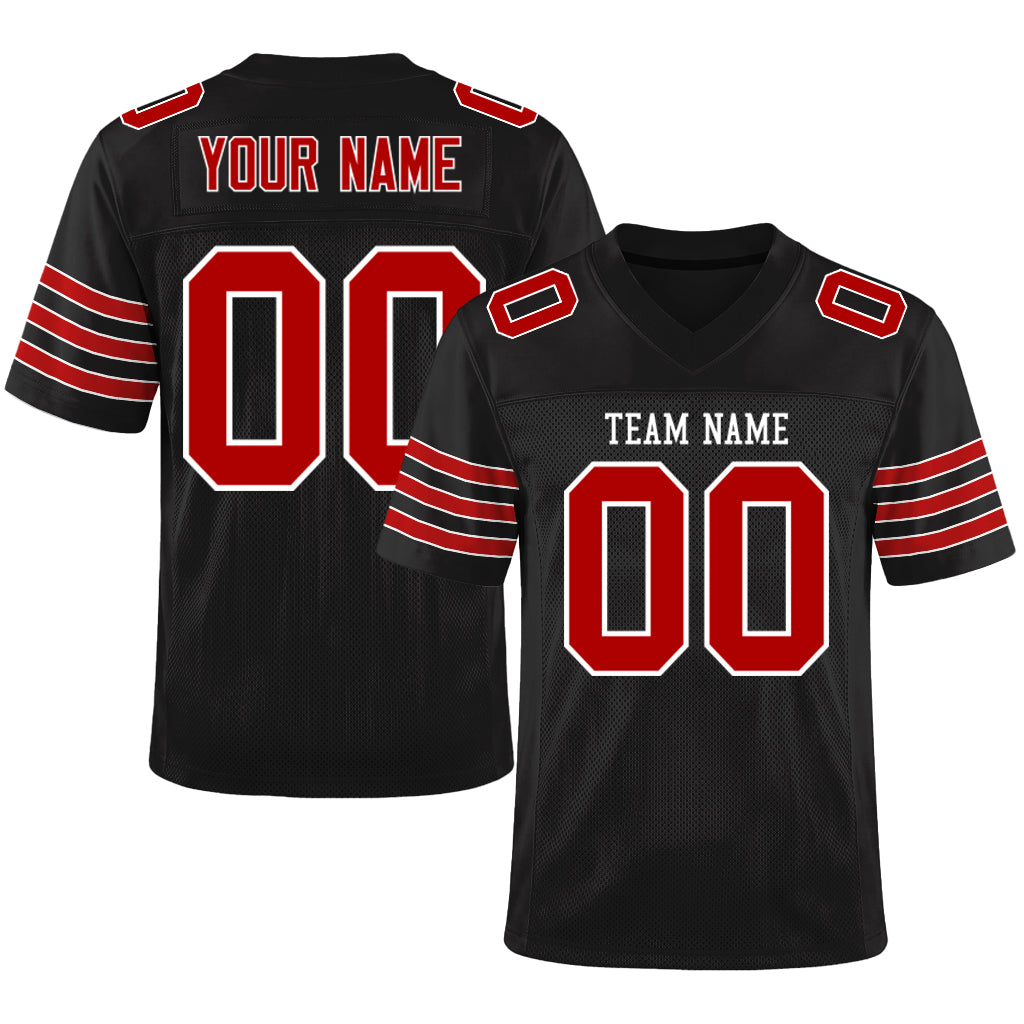 Custom Black Red-White Mesh Football Jersey