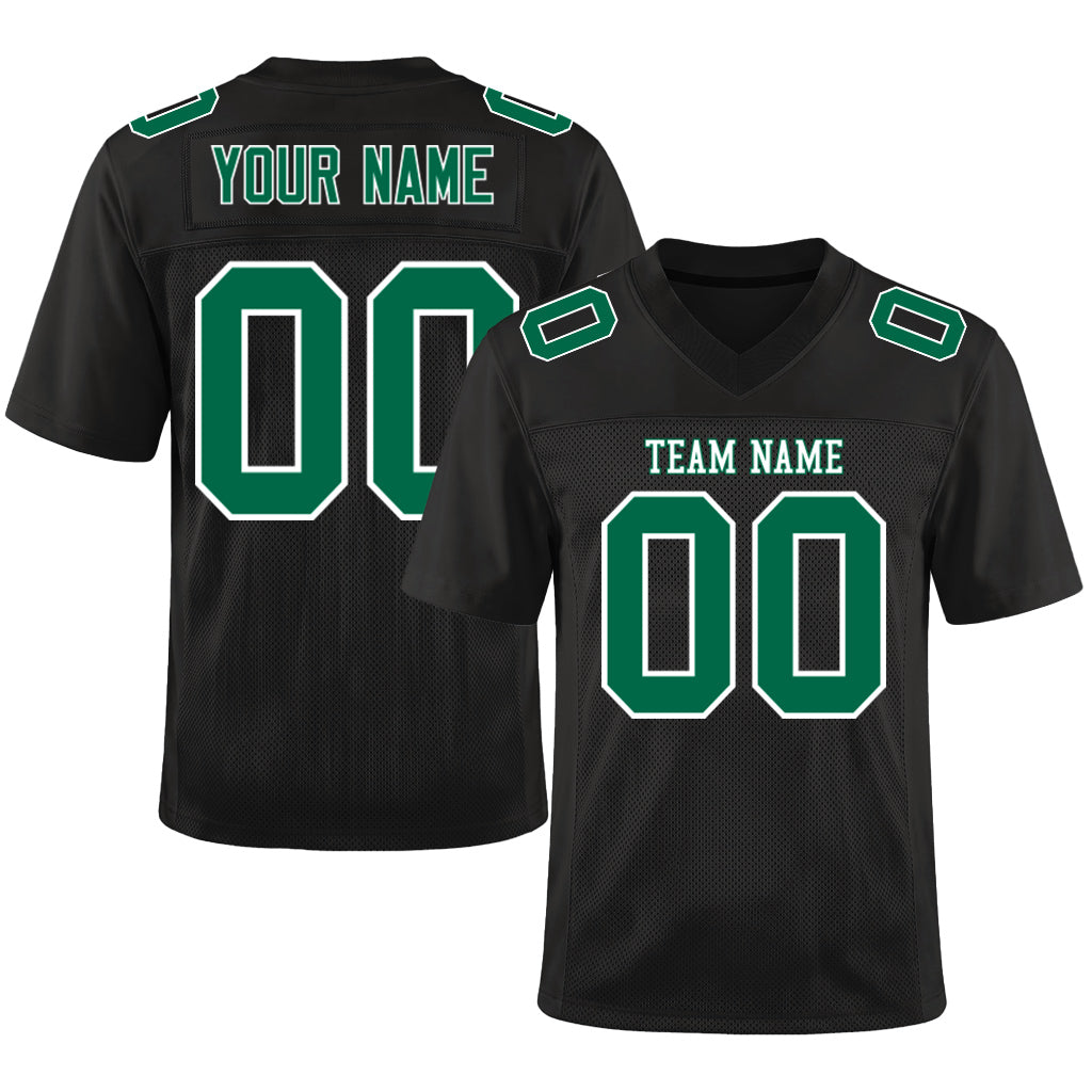 Custom Black Kelly Green-White Custom Name Mesh Football Jersey