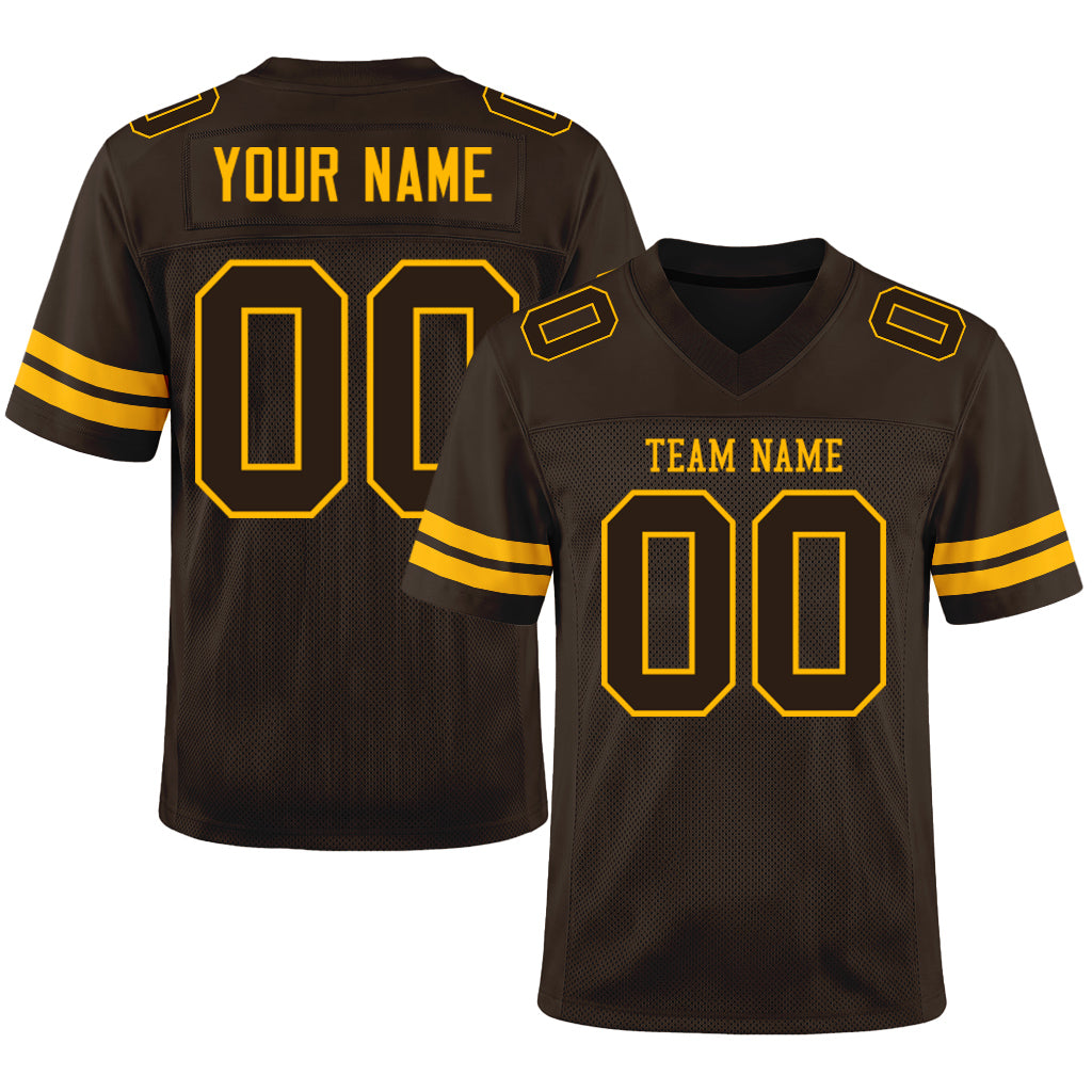 Custom Brown Brown-Gold Mesh Football Jersey