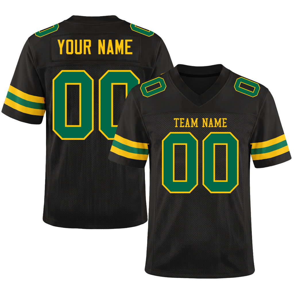 Custom Black Kelly Green-Yellow Custom Name Mesh Football Jersey