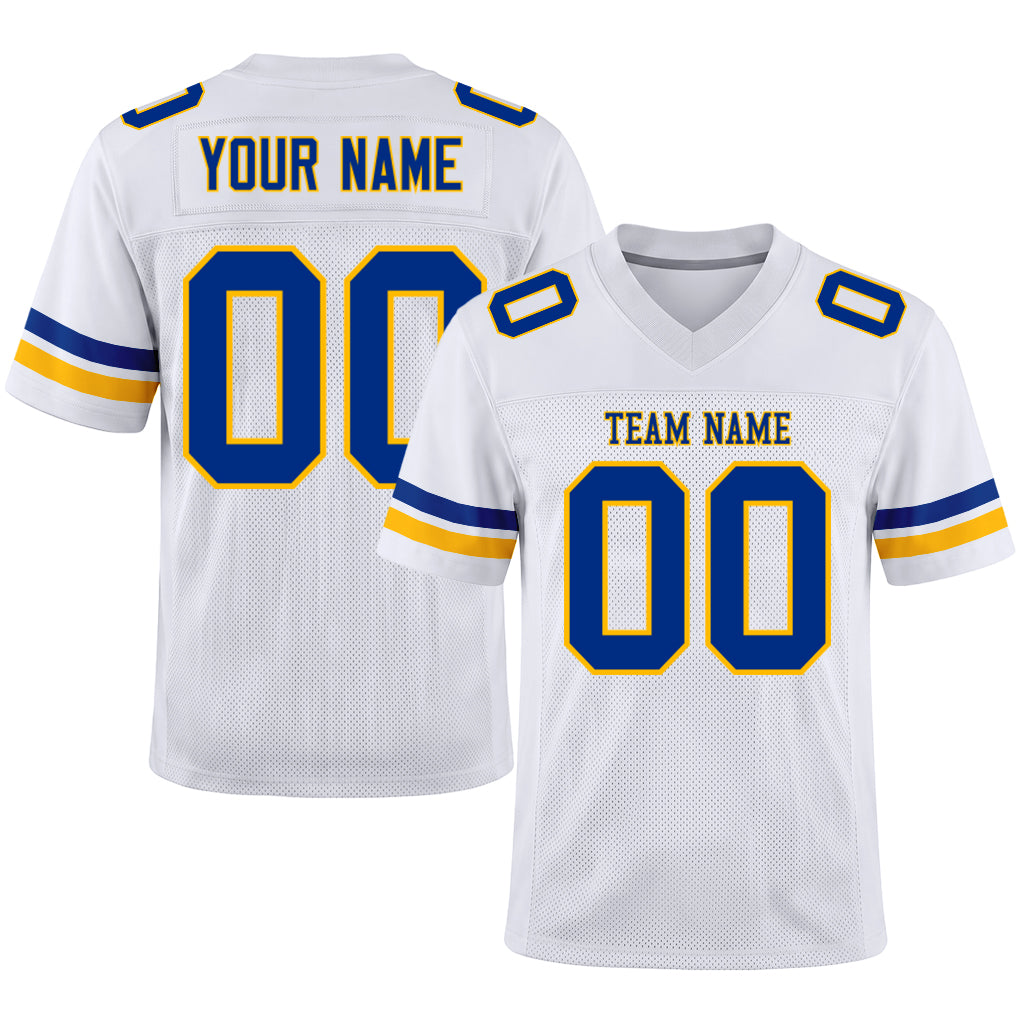 Custom White Royal-Gold Mesh Football Jersey
