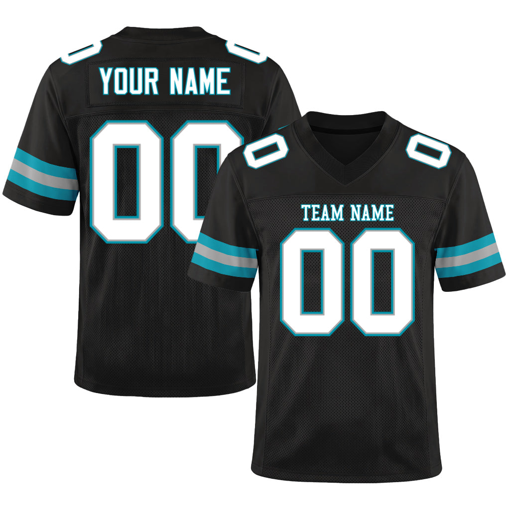 Custom Black White-Teal Mesh Football Jersey