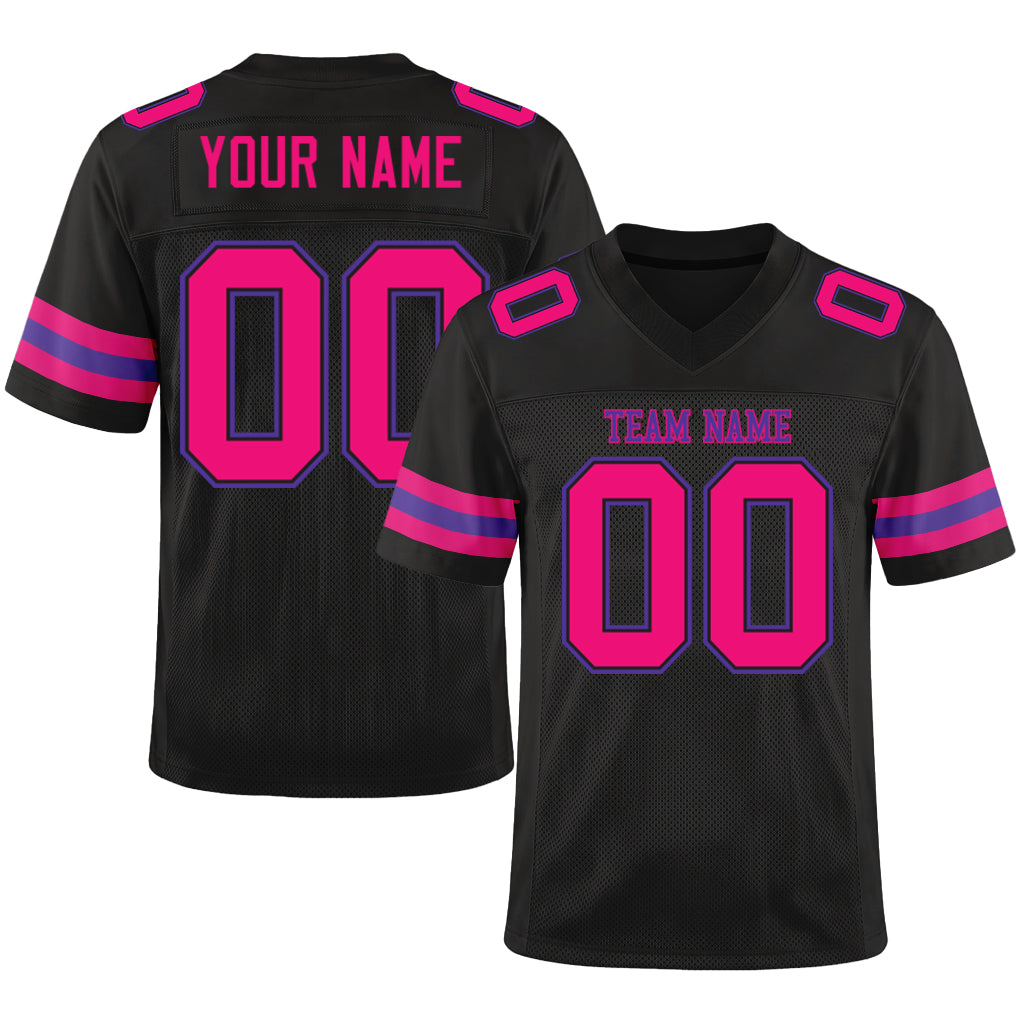 Custom Black Hot Pink-Purple Mesh Football Jersey