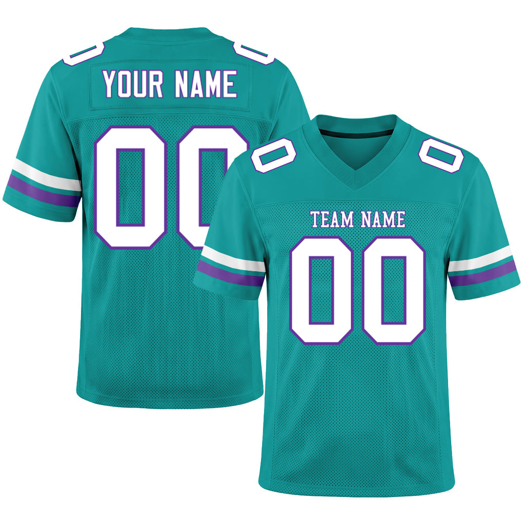 Custom Aqua White-Purple Mesh Football Jersey