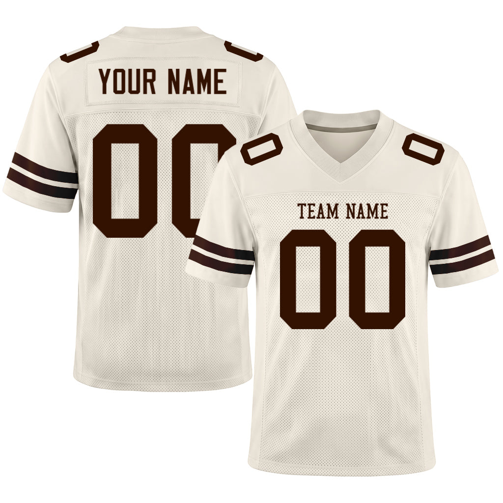 Custom Cream Brown Mesh Football Jersey