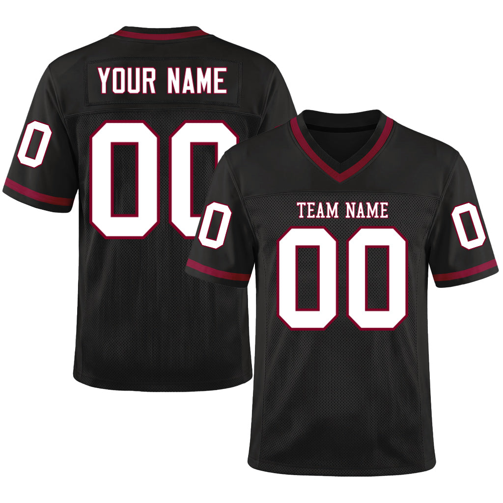 Custom Black White-Maroon Mesh Throwback Mesh Football Jersey