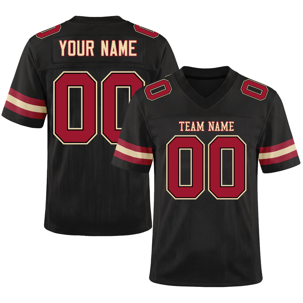 Custom Black Cardinal-Cream Mesh Football Jersey