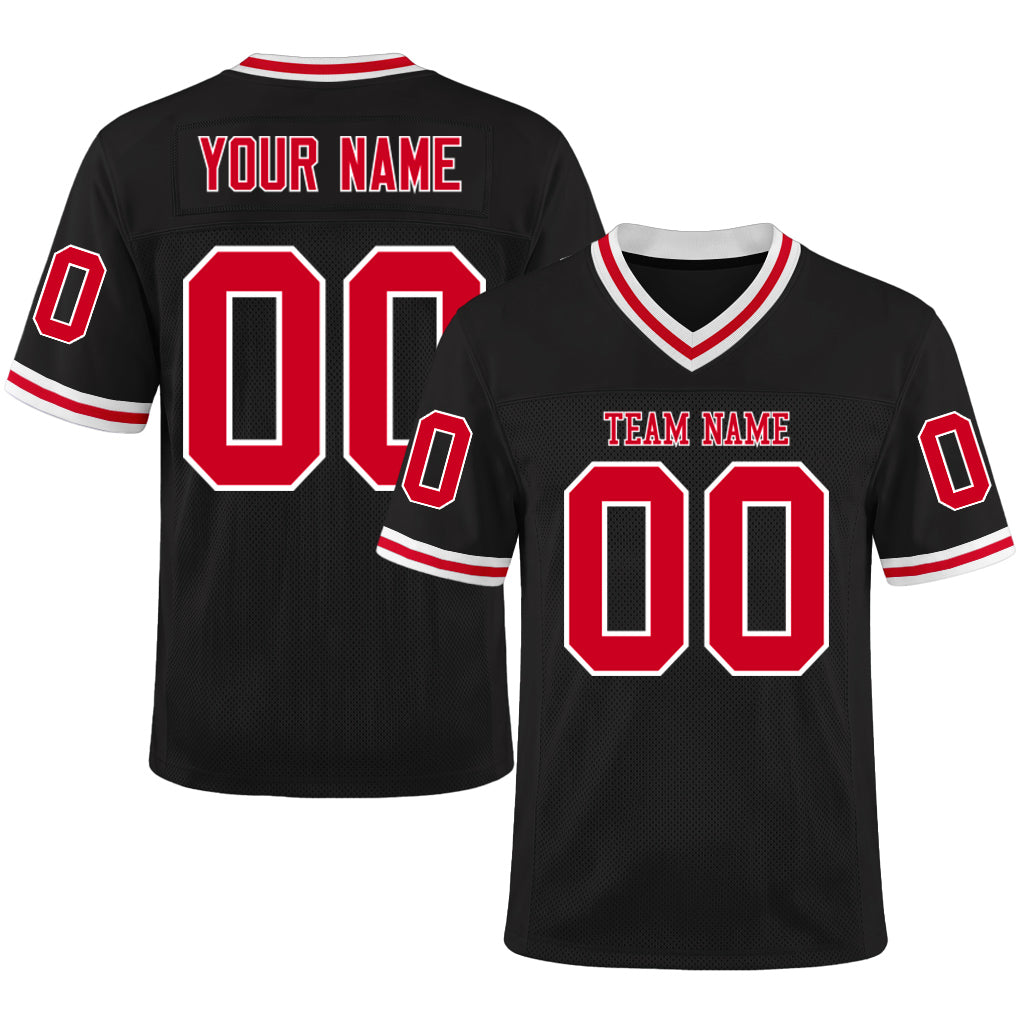 Custom Black Red-White Mesh Football Jersey