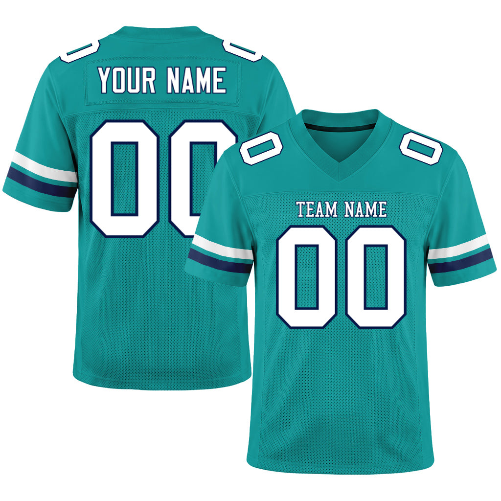Custom Aqua White-Navy Mesh Football Jersey