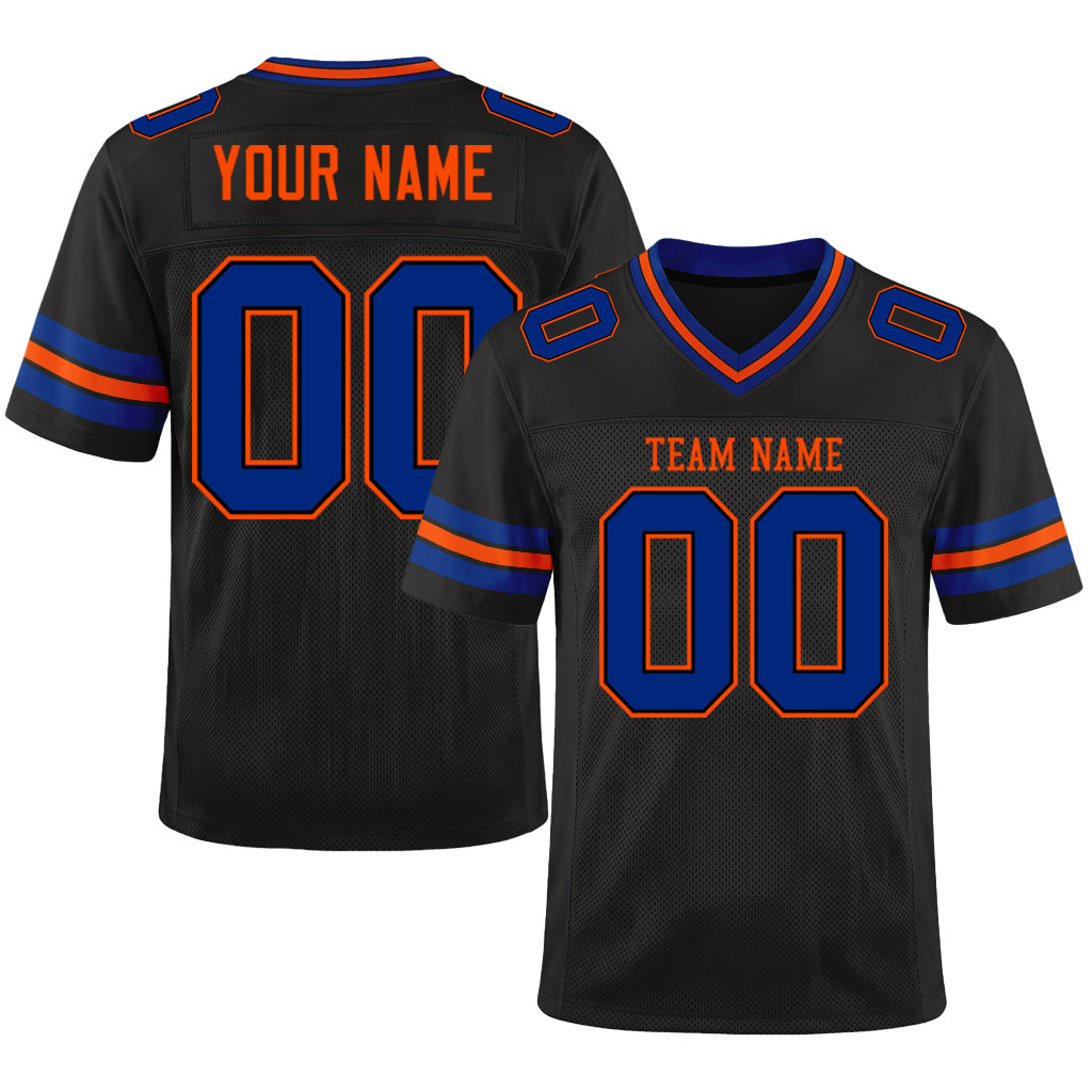Custom Black Royal-Orange Mesh Football Jersey