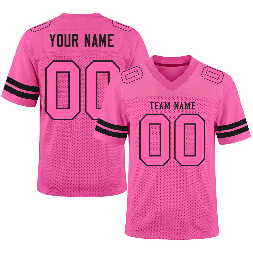 Custom Pink Pink-Black Mesh Football Jersey