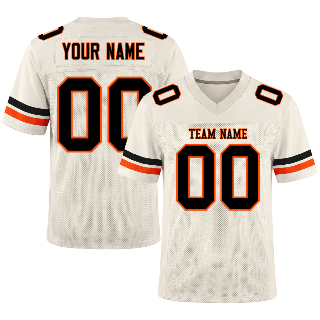 Custom Cream Black-Orange Mesh Football Jersey