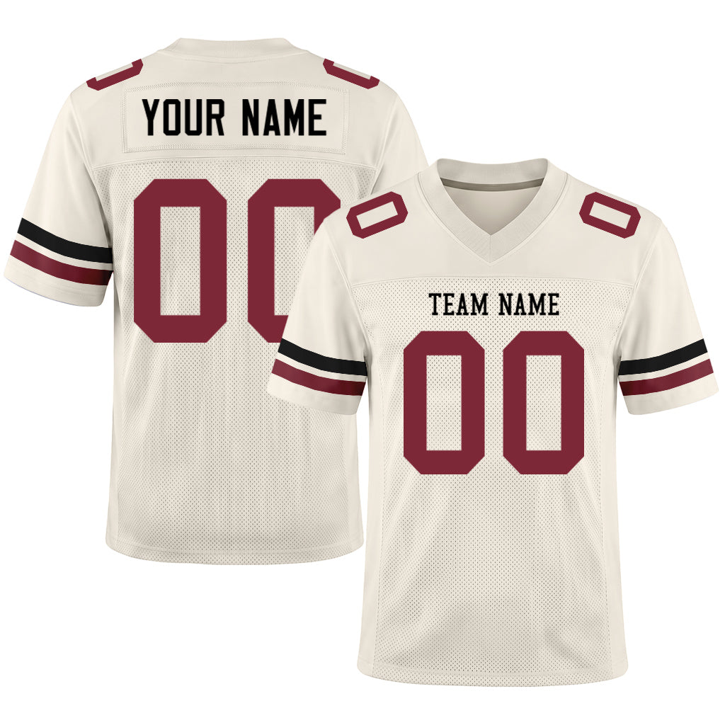 Custom Cream Black-Crimson Mesh Football Jersey