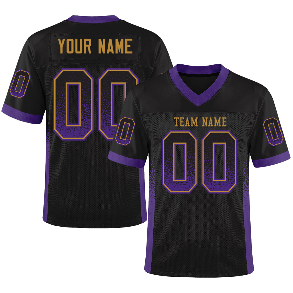 Custom Black Purple-Old Gold Drift Fashion Mesh Football Jersey